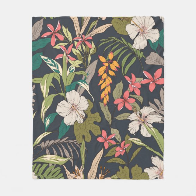 Manta Polar Fondo de flores tropicales sin foco (Anverso)