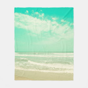 Manta Polar Fondo de playa retro color turquesa, vintage,playa