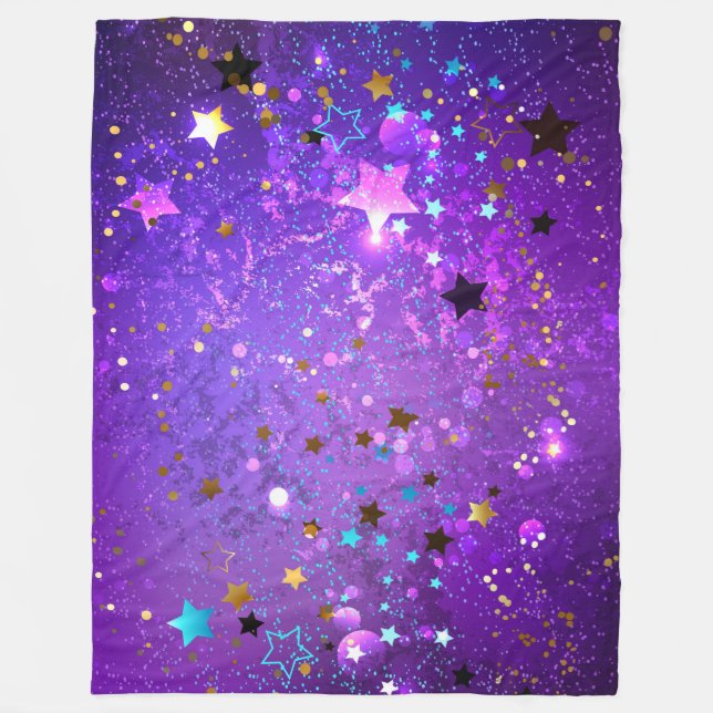 Manta Polar Fondo de Relieve metalizado púrpura con estrellas (Anverso)
