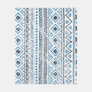Manta Polar Fondo étnico azul, blanco sin costura.