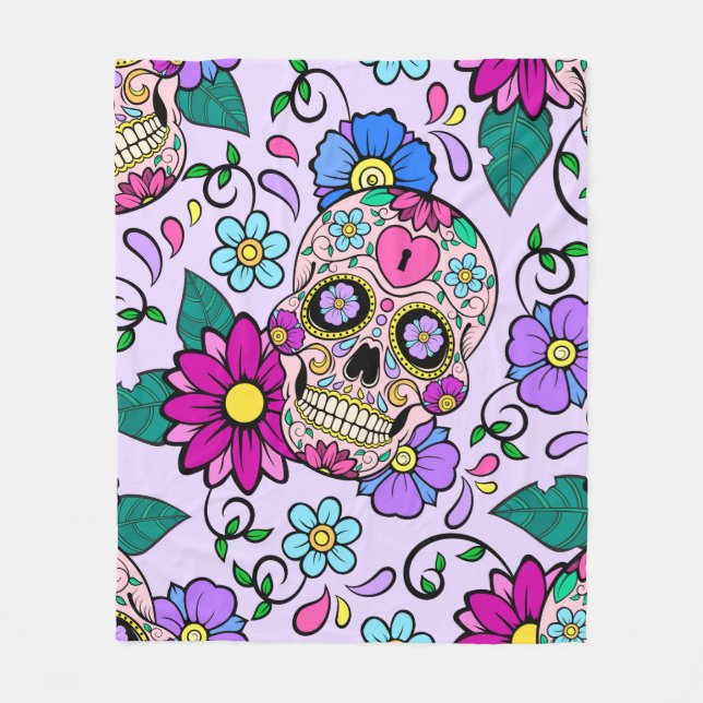 Manta Polar Fondo festivo con cráneos de azúcar, corazón y hur (Anverso)