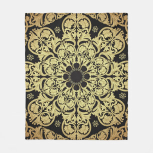 Manta Polar Fondo Floral De Lujo Dorado Swirls