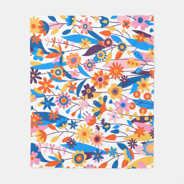 Manta Polar Fondo floral multicolor exótico-32939 (Anverso)