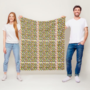 Manta Polar fondo multicolor con cuadrados y puntos