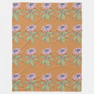Manta Polar fondo naranja patrón de flor rosa