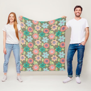 Manta Polar Fondo verde suave con patrón de flores multicolor
