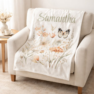 Manta Polar For Her Cottagecore Wildflower and Butterfly