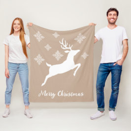 Manta Polar Forma de ciervo blanco en beige con copos de nieve