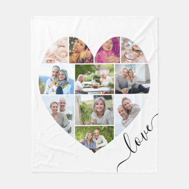 Manta Polar Forma de corazón de amor 11 Collage de fotos blanc