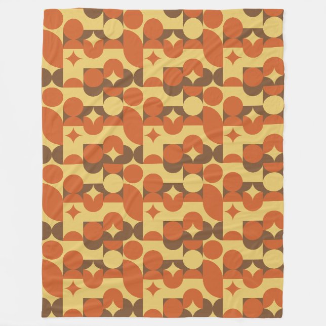 Manta Polar Formas geométricas retro naranja marrón amarillo (Anverso)