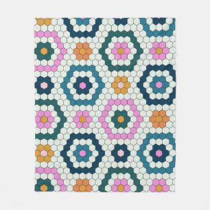 Manta Polar Formas Hexagón Cuadros Patrón de mosaico Retro Ros