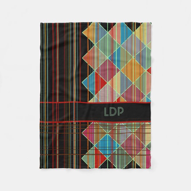 Manta Polar Formas triangulares rayadas con iniciales en negro (Anverso)