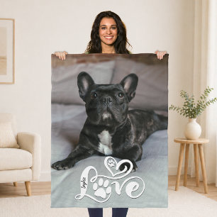 Manta Polar Foto de Amante de Perros NOMBRE Huella de Pata de