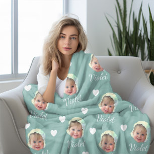 Manta Polar Foto de bebé, caligrafía nombre de repetición pers