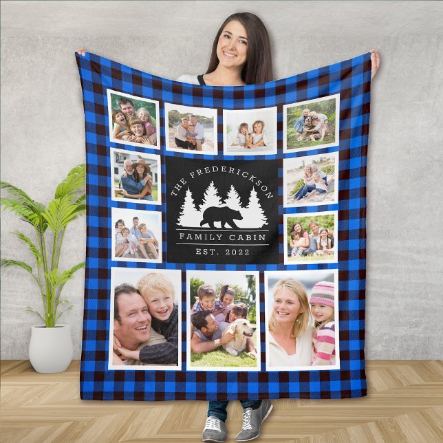 Manta Polar Foto de cabaña de la familia Blue Rustic Plaid Bea (Subido por el creador)