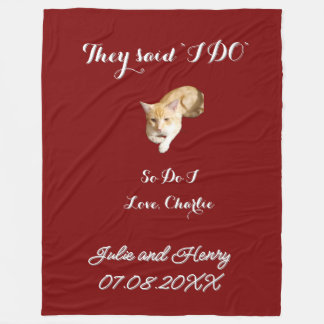 Manta Polar Foto de gato ginger de boda personalizada con text