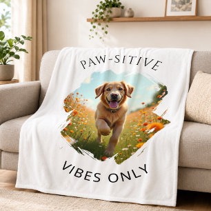 Manta Polar Foto de Golden Retriever con Vibraciones Positivas