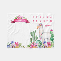 Foto de hito de nombre de bebé floral de Llama y C