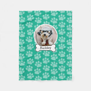 Manta Polar Foto de mascota con hueso de perro y huellas de pa