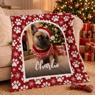 Manta Polar Foto de mascota de perro lindo Navidad 