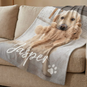 Manta Polar Foto de perro con nombre de mascota lindo moderno