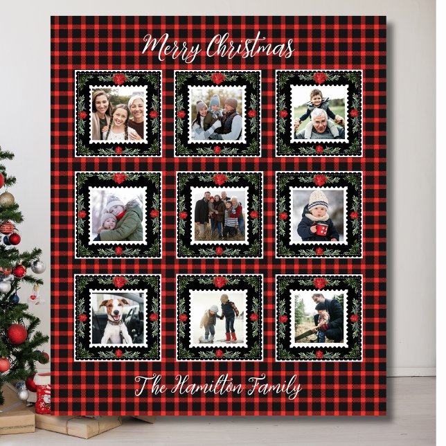 Manta Polar Foto familiar de navidades (Family Photo Holiday Blanket
Custom Red Buffalo Plaid)