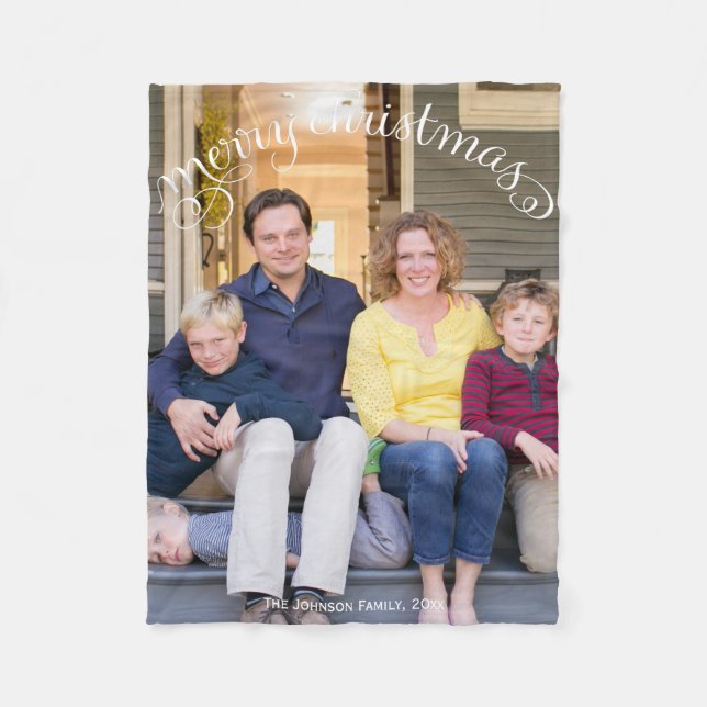 Manta Polar Foto familiar Feliz Navidad (Anverso)