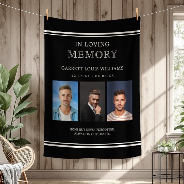 Manta Polar Foto Memorial Masculina En Memoria Amada (Masculine Memorial Photo In Loving Memory Black and White  Fleece Blanket)