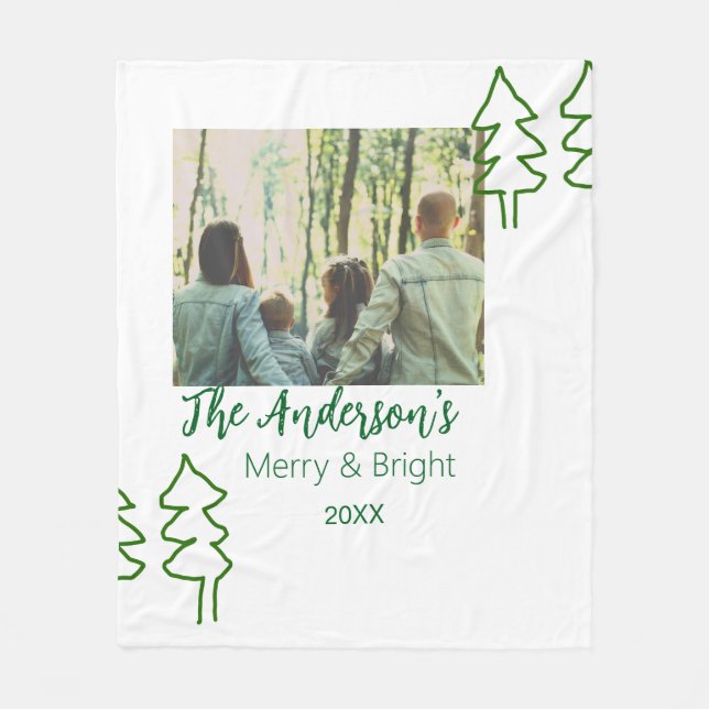 Manta Polar Foto moderna del árbol de Navidad verde de nombre  (Anverso)