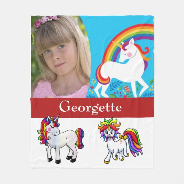Manta Polar Foto Monogramada por chica Unicorn Fleece Blanket (Anverso)
