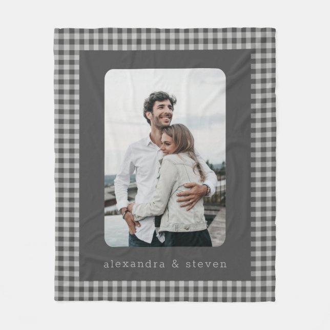 Manta Polar Foto personalizada Black and Grey Gingham Plaid (Anverso)