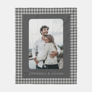 Manta Polar Foto Personalizada Cuadro de Gingham Negro y Gris