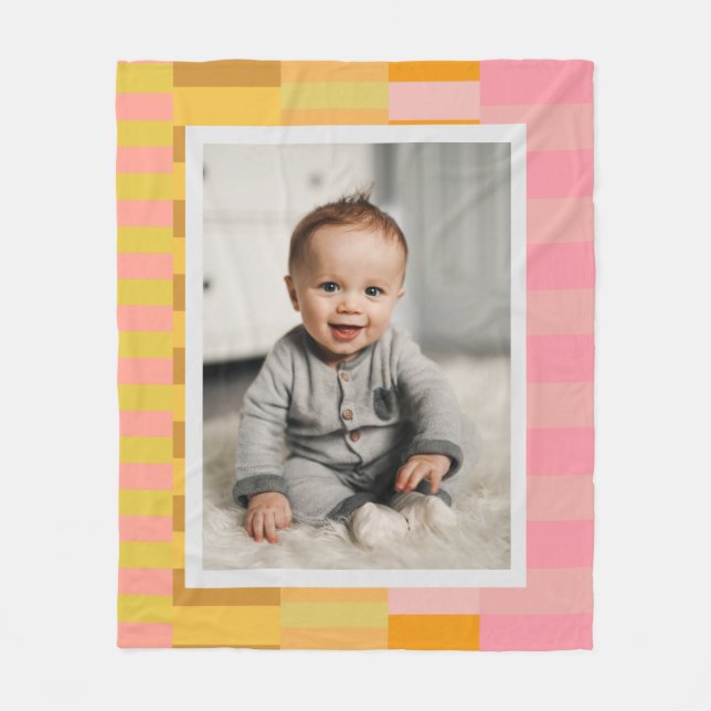 Manta Polar Foto Personalizada de Bebé con Borde de Raya Amari (Anverso)