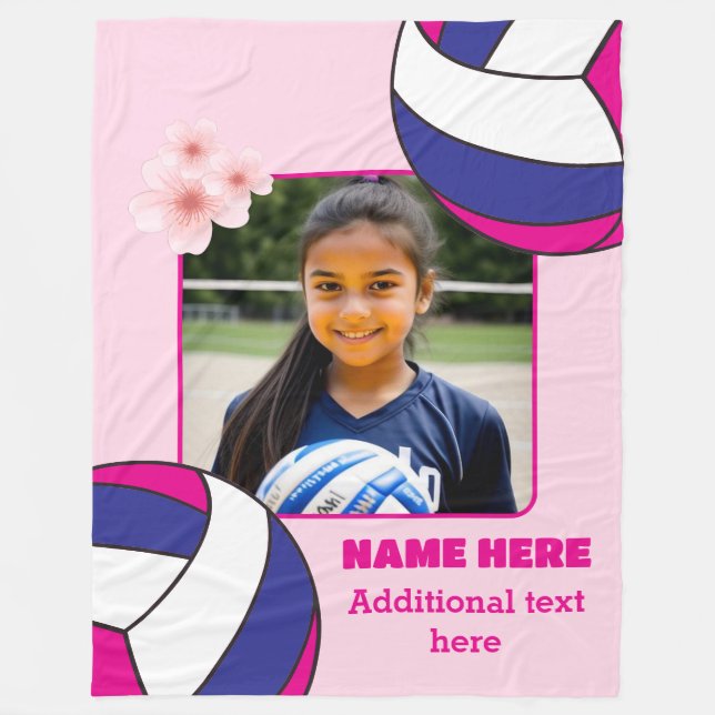 Manta Polar Foto Personalizada de Chica de Voleibol (Anverso)