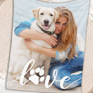 Manta Polar Foto personalizada de Love Paw Print Dog Lover