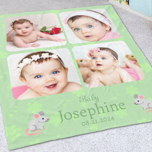 Manta Polar Foto personalizada de nombre de bebé verde lindo