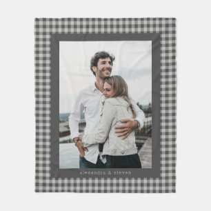 Manta Polar Foto personalizada de pareja preppy de cuadros neg