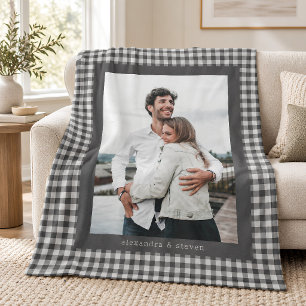 Manta Polar Foto personalizada de pareja preppy de cuadros neg