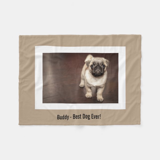 Manta Polar Foto personalizada de perro Pug y nombre de perro  (Frente (Horizontal))