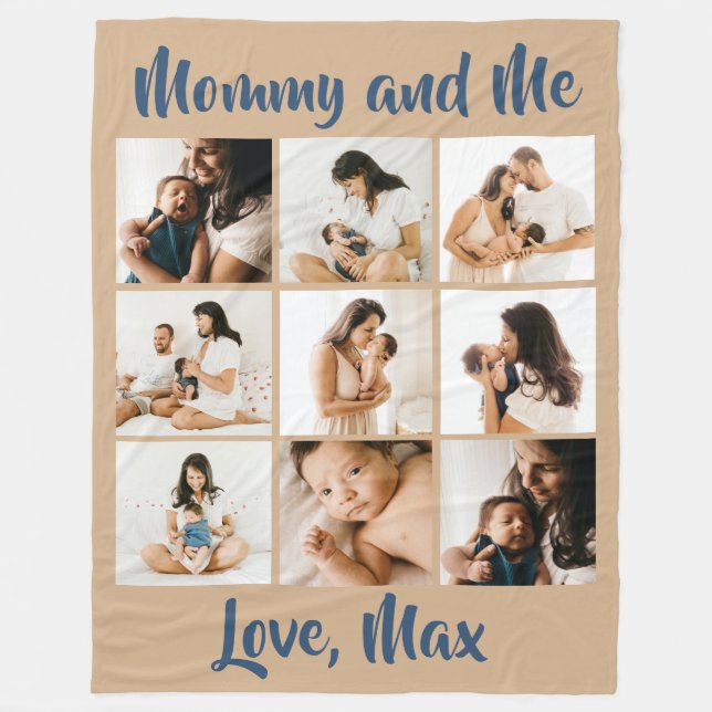 Manta Polar Foto personalizada Retro Beige Blue Mommy and Me (Anverso)