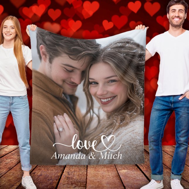 Manta Polar Foto Personalizada y Nombres de Pareja Amor (Custom Photo And Names Couple Love Fleece Blanket)