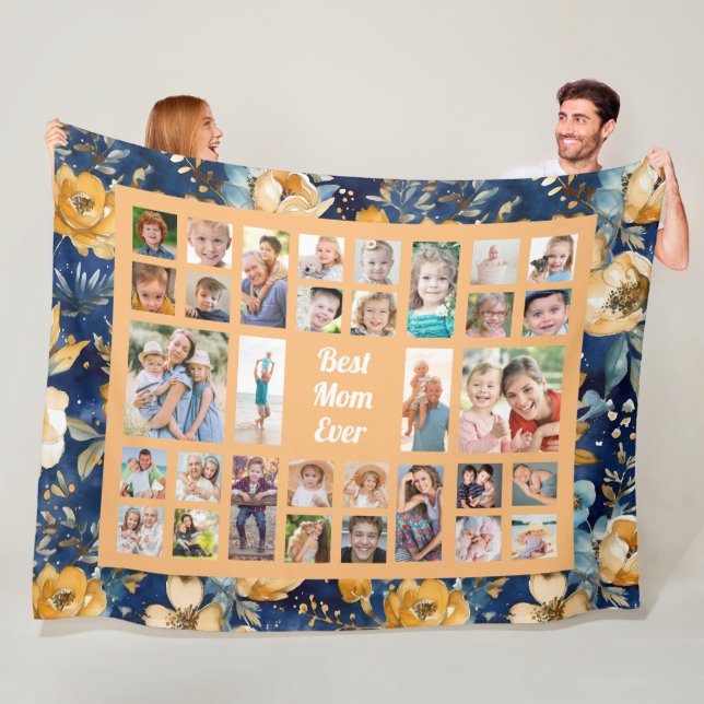 Manta Polar Foto personalizado Mejor Mamá Jamás Flores Amarill (In situ)