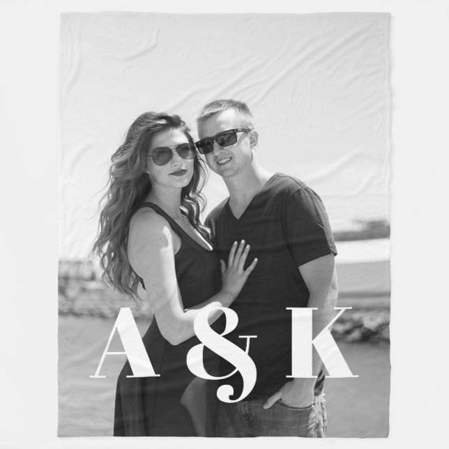 Manta Polar Foto personalizado y grandes monogramas iniciales (Anverso)
