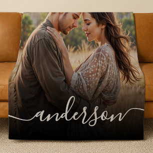 Manta Polar Foto simple elegante y texto personalizado con let