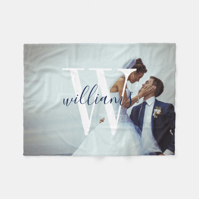 Manta Polar Foto y monograma de casamiento personalizado (Frente (Horizontal))