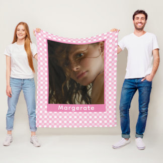 Manta Polar Foto y nombre personalizados de Girly Pink