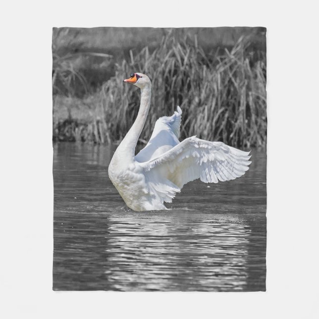 Manta Polar Fotografía en blanco y negro de cisne (Anverso)