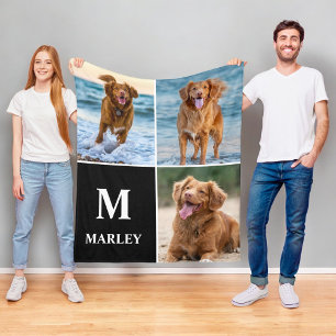Manta Polar Fotomontaje de Amante de Perros con Monograma Masc