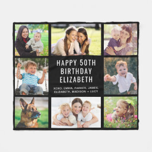 Manta Polar Fotos de cumpleaños 8 personalizadas en negro