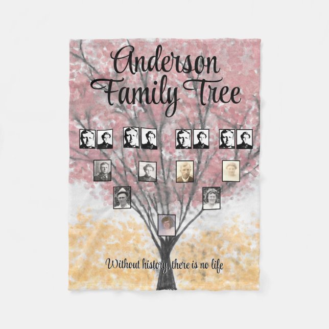 Manta Polar Fotos familiares acuarela Red Family Tree Cita (Anverso)